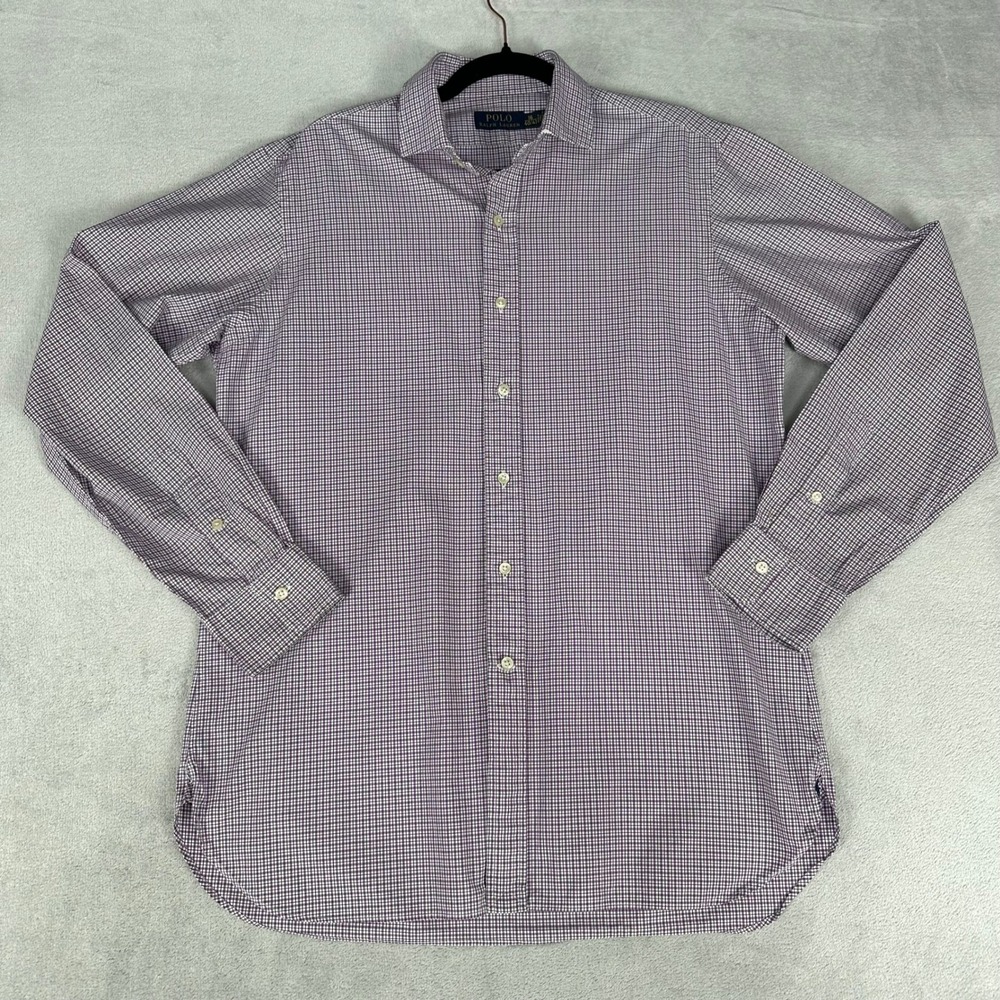 Polo Ralph Lauren Shirt Mens L 16 40/41 Purple Check Long Sleeve Button Down